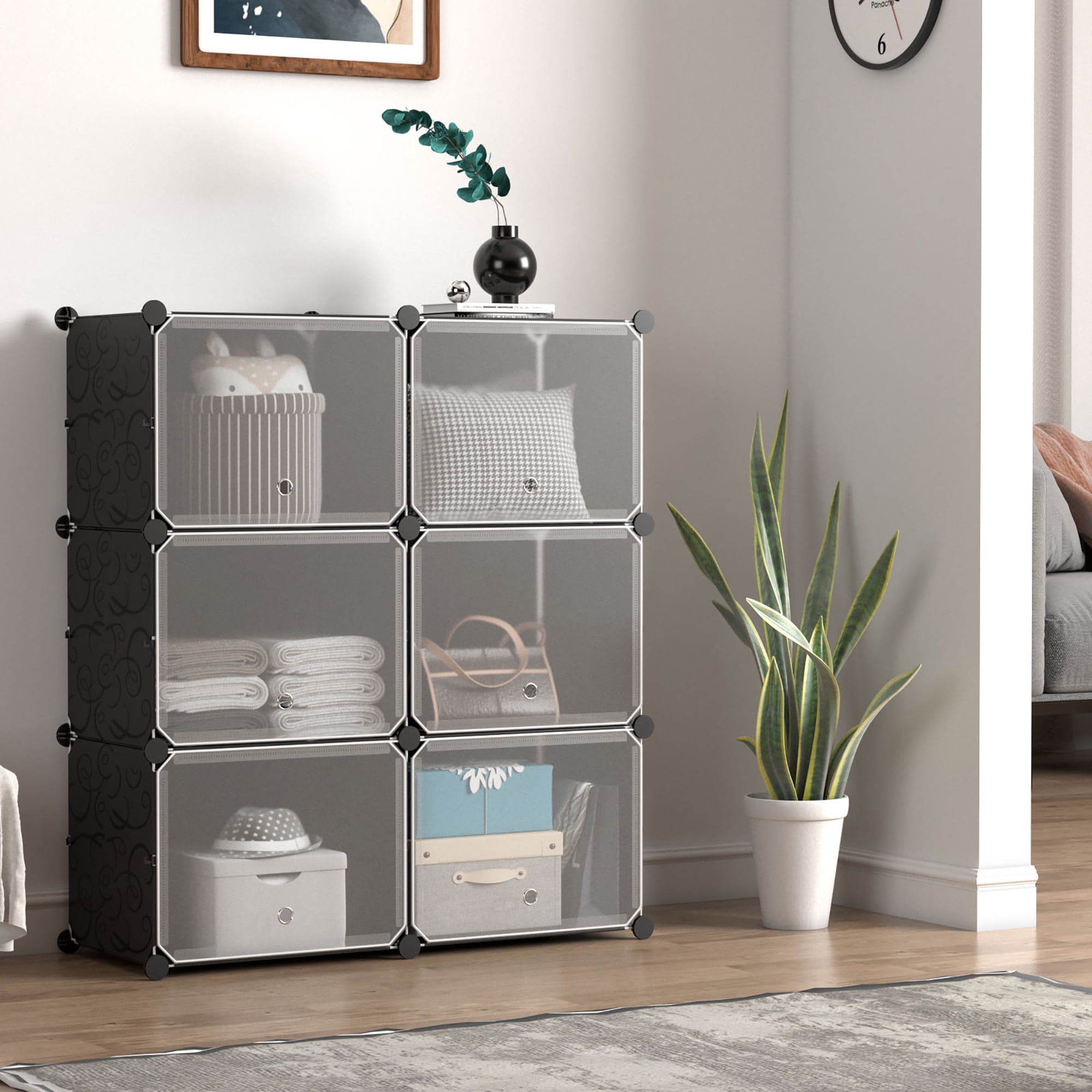 Costway Portable Shoe Rack Organizer 12-Cube 48 Pair Shoe Shelf Storage Cabinet w/Hook Black