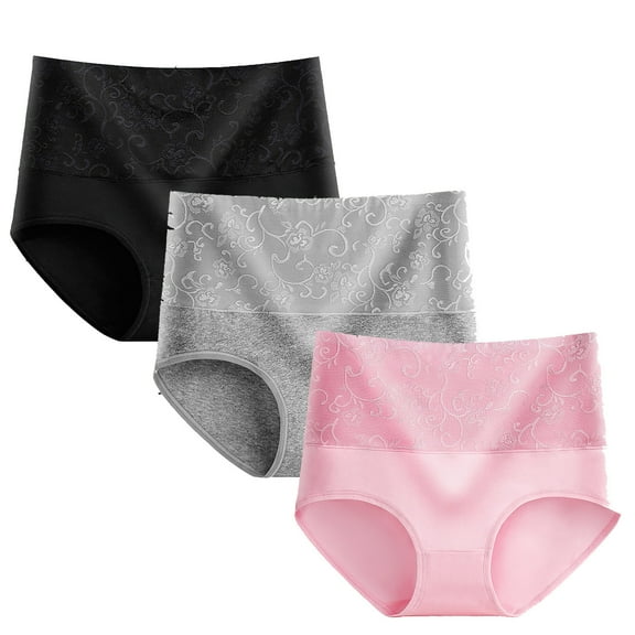 Mrat Plus Size Panties for Women 3PCS Women's Briefs Comfortable Cotton High Waist Underwear Women Cotton Panties Woman Underwear S-189 Pink-a 3XL