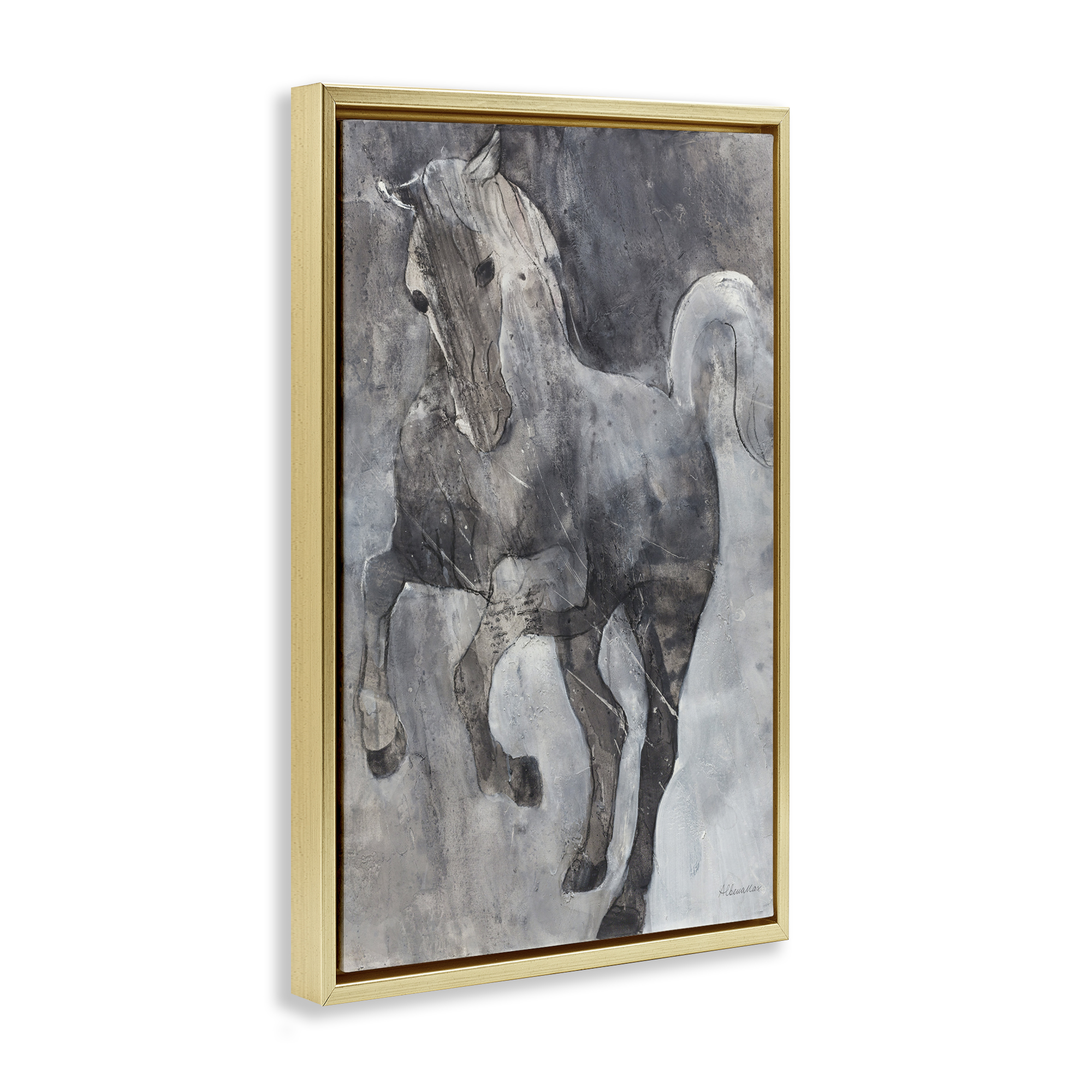 Stupell Industries Wind Dancer Stallion Animals & Insects Painting Gold Floater Framed Canvas Art Print Wall Art, 21 x 31