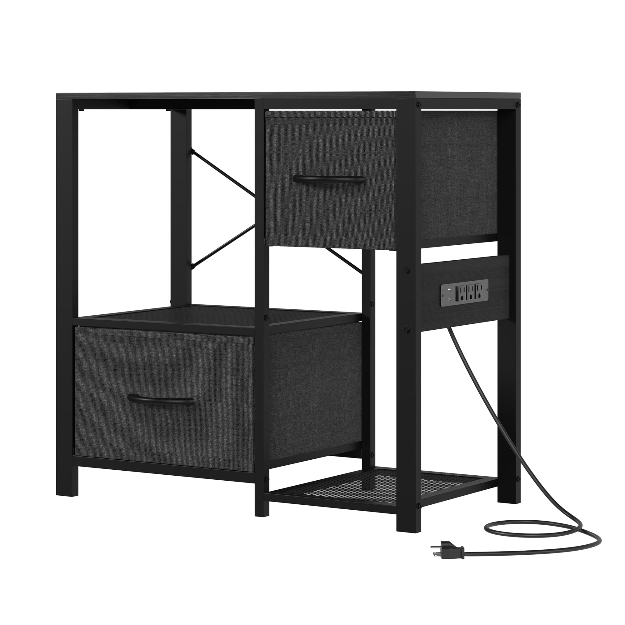 GarveeHome 40-50 gal Fish Tank Stand with Power Outlet, Heavy Duty Metal Frame Aquarium Stand with Open Shelf & 2 Fabric Drawers for Home Office, Living Room, 400 LB, Black