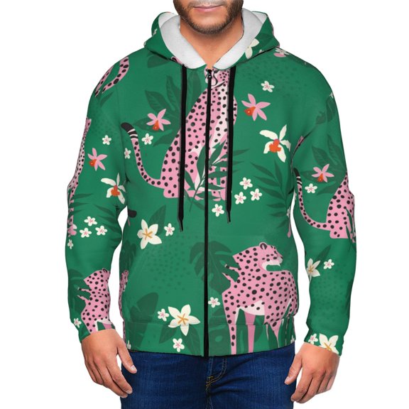 Zip Up Hoodies for Men - pink leopard Long Sleeve Comfrt Men'S Fashion Hoodies & Sweatshirts, Jackets for Men Hoodies Pullover Clothing Clothes with Pouch