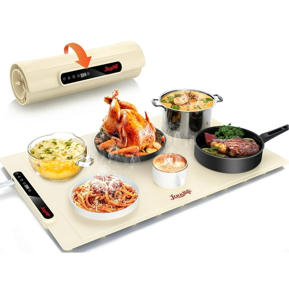 Alfombrilla eléctrica para calentar alimentos LAUDLIFE, 24 x 16 cm, 7 temperaturas, color beige