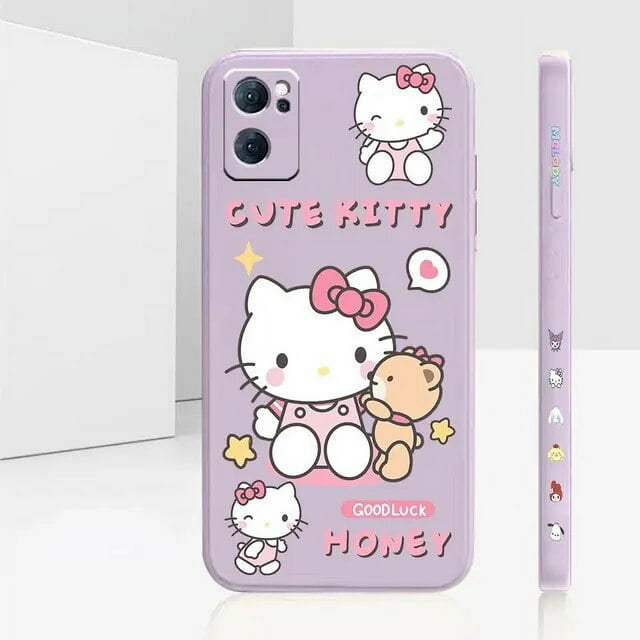 Liquid Silicone Case For Oppo Reno 9 8 7 7SE 6 5 4 4SE 3 Pro Plus 4G 5G Cover Anime Cute Hello Kitty Colour Fundas Cqoues Shell LXY
