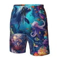 thumbnail image 4 of Rocae Underwater Turtle Dolphin Octopus for Men's Beach Shorts Casual Elastic Waist Drawstring Summer Beach Shorts,S-3XL-Small, 4 of 6