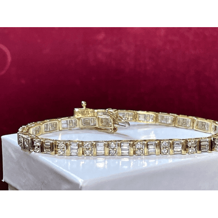 6.34 Ct Baguette Cut Simulated Diamond Tennis Bracelet 14K Yellow Gold Plated 925 Sterling Silver Adjustable Wedding Jewelry
