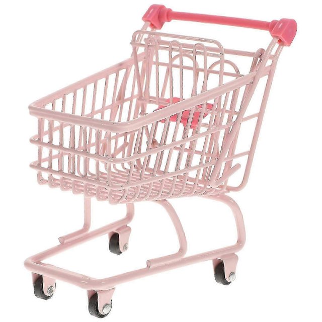 1Pcs Mini Shopping Cart Storage Basket for Hamper Use Pink Iron Trolly