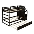 thumbnail image 3 of Twin Over Twin Bunk Bed, Wooden Bunk Bed with Twin Size Trundle and Ladder for Kids Teens Toddler, Space Saving Design Bed Frame with 3 Storage Stairs and Guardrails, No Box Spring Needed, Espresso, 3 of 7
