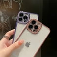 thumbnail image 4 of Clear Glitter Case for iPhone 14, Cute Luxury Bling Sparkly Diamond Rhinestones with Camera Protector Soft TPU Plating Bumper Slim Transparent Women Girls Case for iPhone 14,Purple, 4 of 6