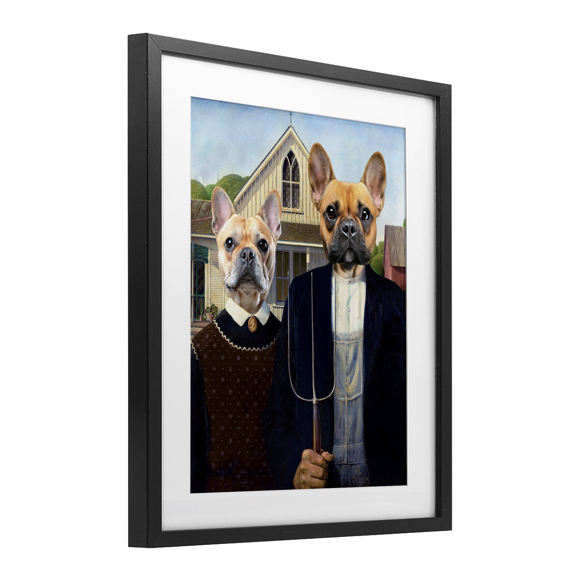 Stupell Industries French Bulldogs Iconic Farmers Black Framed Print Under Glass, design by Grotto Studios