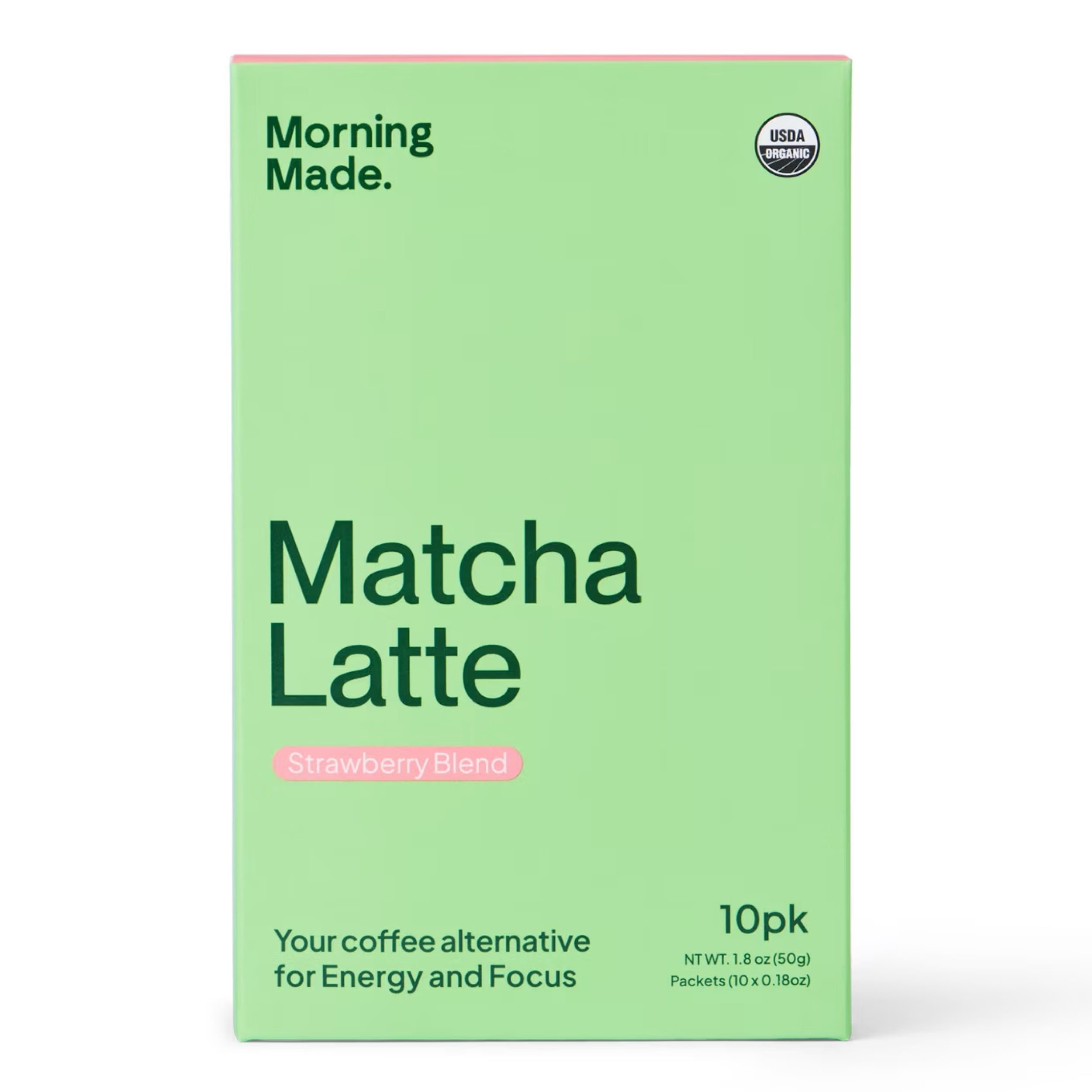 (12 pack) Morning Made Ceremonial Grade Organic Matcha Latte Powder, Strawberry, 10 Pack (0.18oz ea)