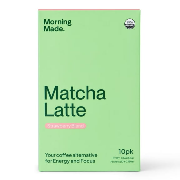 Morning Made Ceremonial Grade Organic Matcha Latte Powder, Strawberry, 10 Pack (0.18oz ea)