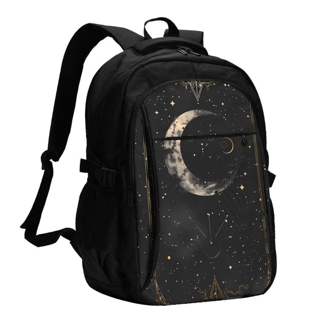 Disketp Abstract Starry Sky Moon Mochila de Viaje Estampada para Laptop con Puerto de Carga USB, Mochila Impermeable para Computadora – Regalo para Hombres y Mujeres