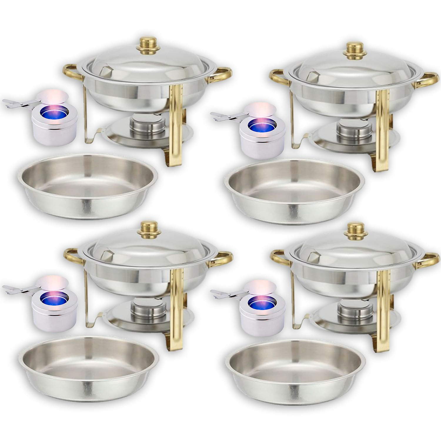 + Frame 4 qt Food Pan Round Chafing Dish Buffet Set — Water Pan 2 Fuel 