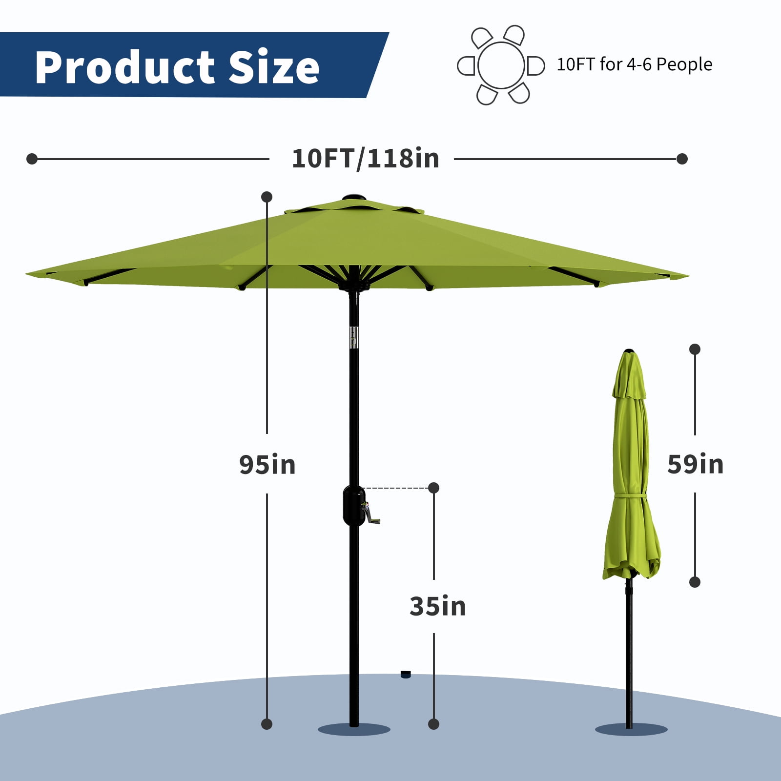 9FT Patio Umbrella Outdoor, Table Umbrella with Push Button Tilt and Crank, 8 Sturdy Ribs UV Protection Waterproof for Garden, Pool, Market, Deck