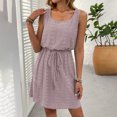 thumbnail image 1 of LOVZFMLL Dresses Women Solid Color Frenum Drawstring Hollow Pattern Sleeveless Neck Dress, 1 of 6