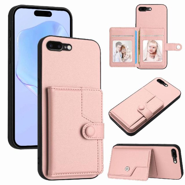 FOXDOCK Étui pour iPhone 8 Plus avec Porte-Cartes anti-Rfid - Design Élégant avec Fermeture à Boutons