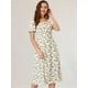 thumbnail image 2 of Vestido Floral Con Escote Cuadrado Para Mujer Vestido A Media Pierna Con Abertura Y Manga Corta Abullonada Blanco S, 2 of 6