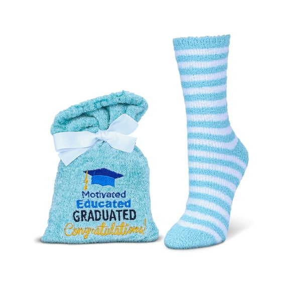 MeMoi Motivated Educated Graduated Cozy Socks & Gift Set - Womens - Female, One Size, Blue