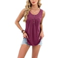 thumbnail image 2 of Women'S Flowy Tank Tops Summer Sleeveless Loose Fit Pleated Tunic Shirts Wine Red XL, 2 of 9