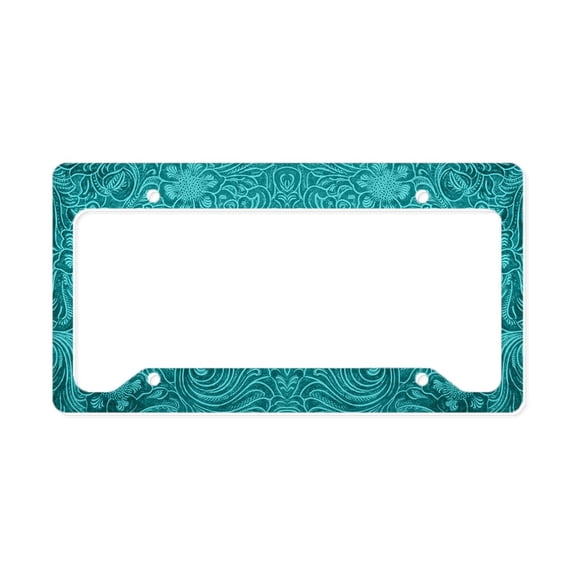 CafePress - Leather Look Floral Turquoise License Plate Holder - Aluminum License Plate Frame, License Tag Holder