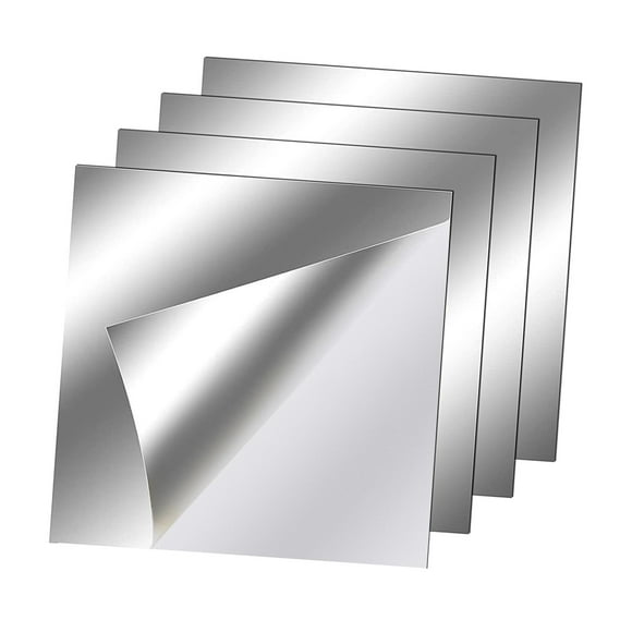 4x Square Wall Mirror Tiles Sticky Frameless Full Length Mirror Acrylic Flexible Mirror Sheets Mirror Wall Sticker for Door Bedroom , 10cmx10cm