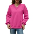 thumbnail image 2 of Womens Oversized V Neck Sweatshirt Fleece Long Sleeve Hoodies Pullover Comfy Top Outfits Rose Red XL, 2 of 9