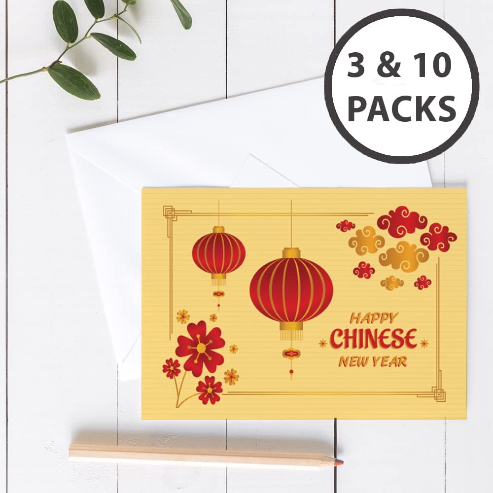 Lanterns and Flowers Chinese New Year Cards | 10 Pack Bulk Set (5x7)