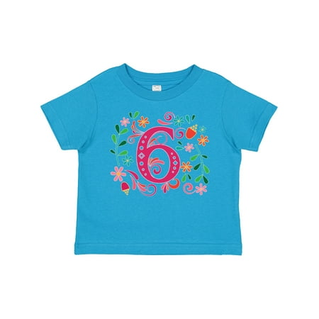 

Inktastic 6th Birthday Flowered 6 Year Old Girl Gift Toddler Toddler Girl T-Shirt