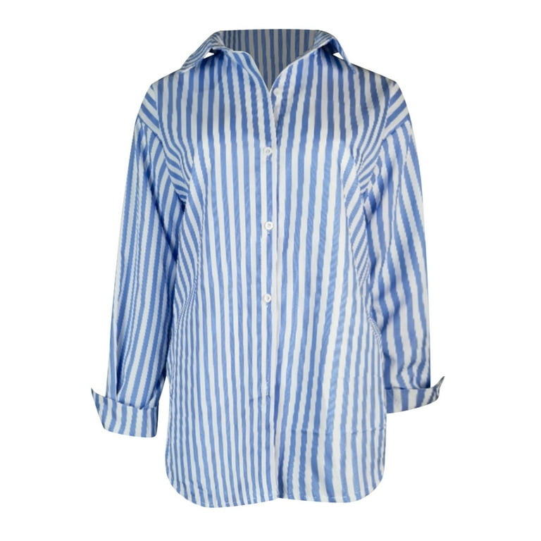 Womens Tops New Shirt Striped Printed Slit Long Sleeve Womens Tops New Shirt Striped Printed Slit Long Sleeve