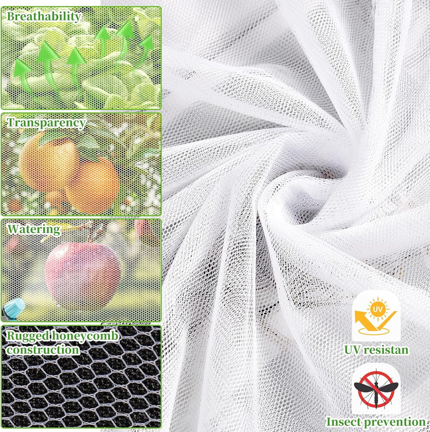 39x10Ft Mosquito Netting Garden Mesh Netting, Bug Insect Mosquito Fly Bird Net, Animals Barrier Protection Net, White 3x12 m