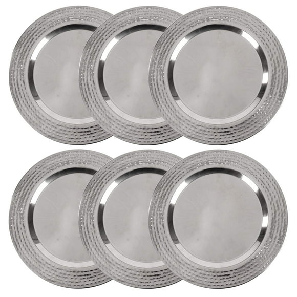 Colleta Home Stainless Charger Plate - 6 Pack - 13 inch Stainless Steel Chargers for Dinner Plates with Hammered Rim - Silver Charger Plates Set