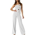 thumbnail image 2 of Puntoco Pants for women Jumpsuits for Women Sleeveless Buttons Solid Color Lace Up Loose Straight Pants Fashion Romper Pants White XL(XL), 2 of 8