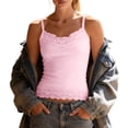 thumbnail image 3 of Women's Lace Cami Top, Sleeveless Lace Trim Tank Top for Layering, U Neck Camisole for Casual Wear, Daily Outfits and Summer Wardrobe-Pink, 3 of 7