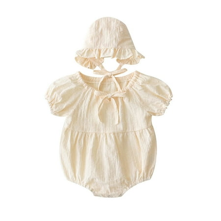 

Qcmgmg Infant Ruched 6M-24M Short Sleeve Hat Summer Solid Bodysuits