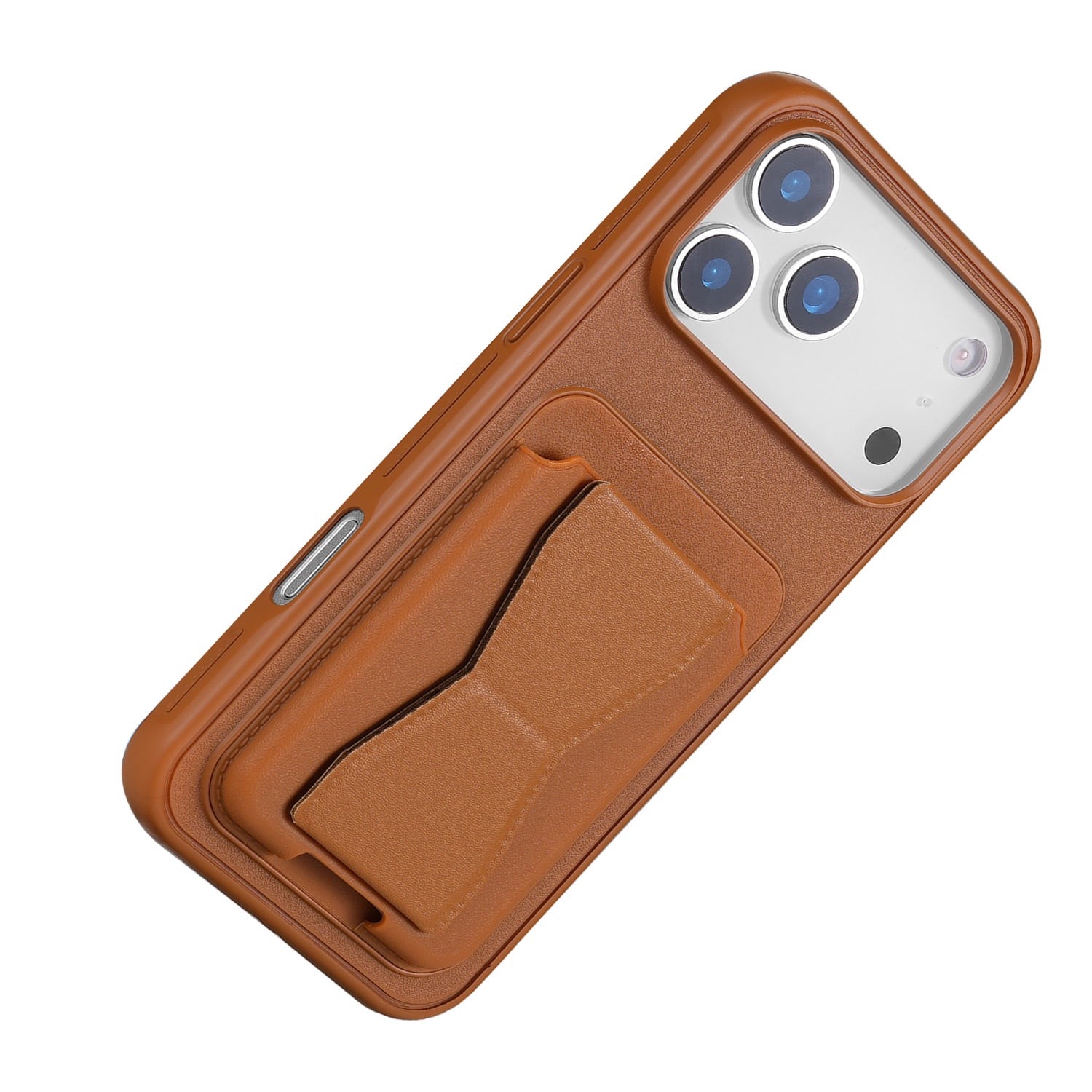 Magnetic Leather Wallet Stand Case Designed for iPhone 17 Pro - Brown