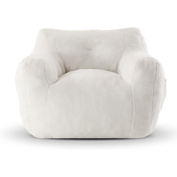 Bean Bag Chair, Adult Bean Bag Chair for Living Room, Big Beanbag Chair, Comfy Stuffed Beanbag Chair for Adults with Filling (Teddy Fabric in Ivory)