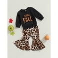 thumbnail image 3 of Wassery Baby Girls 2Pcs Fall Winter Clothes Long Sleeve Letters Print Sweatshirt Leopard Print Flare Pants 6M 12M 18T 2T 3T Toddler Pants Sets, 3 of 8