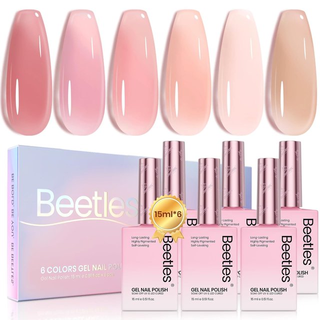 Set de esmaltes de uñas en gel Beetles Nude Pink, 6 colores, primavera