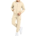 thumbnail image 5 of PInxai Kids Sweatsuits Casual Workout Sets Zip up Hooded Long Sleeve Sweatshirts Joggers with Pockets Unisex Clothing,Beige,160, 5 of 7