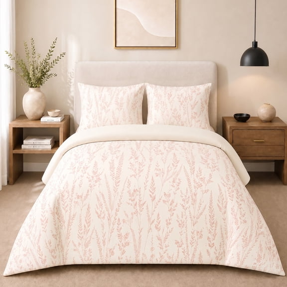 Loomsnest 2-Piece Twin Comforter Set, All Season Duvet Insert, Soft, Lightweight, Diamond Stitched, Reversible Down Alternative Comforter (Floral Pink & Ivory)