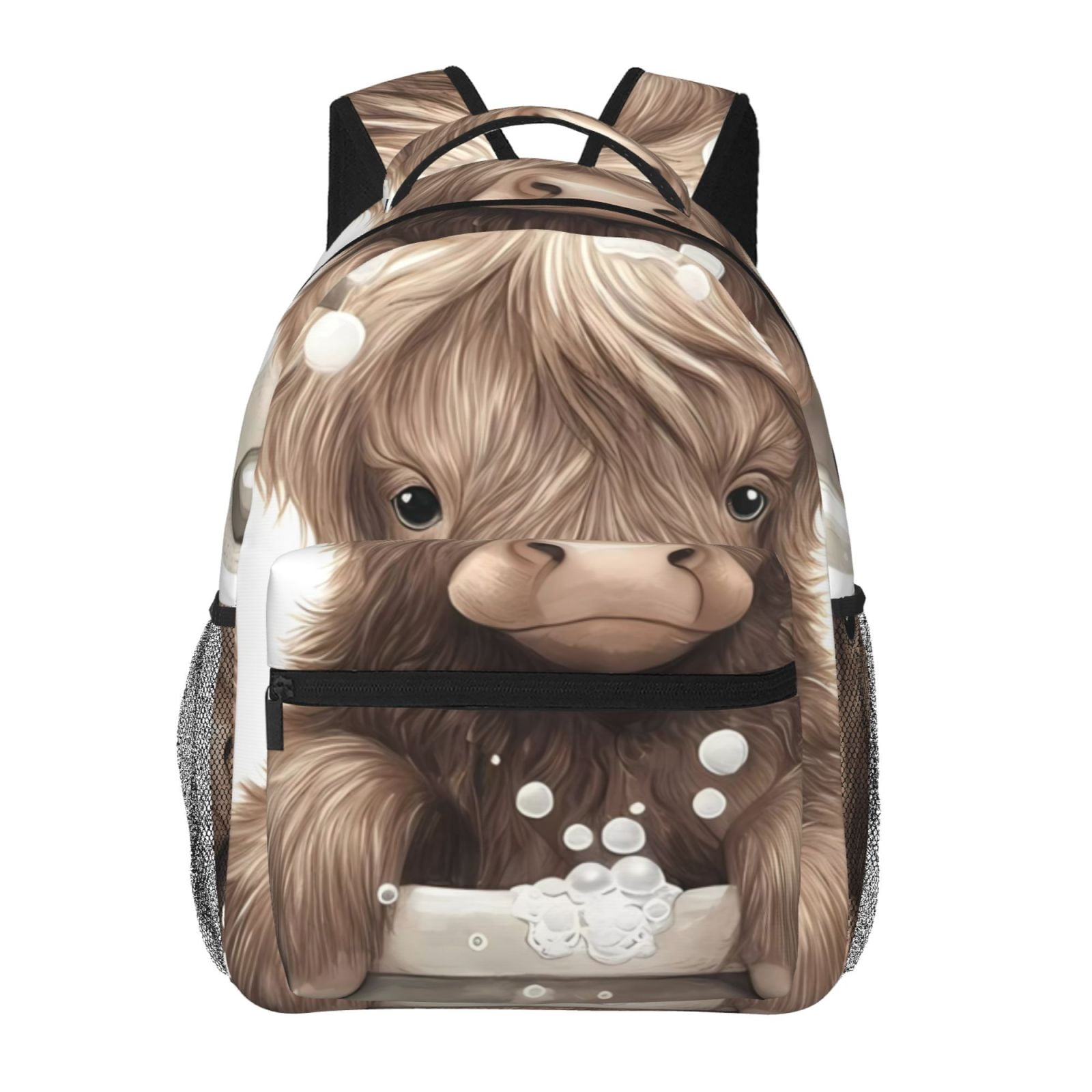 Ratiio Cute Cow Bath Print Eco-Friendly Casual Backpack, Water-Resistant Polyester Canvas Daypack with Smooth Zippers, Comfortable & Durable Travel Bag with Laptop Compartment