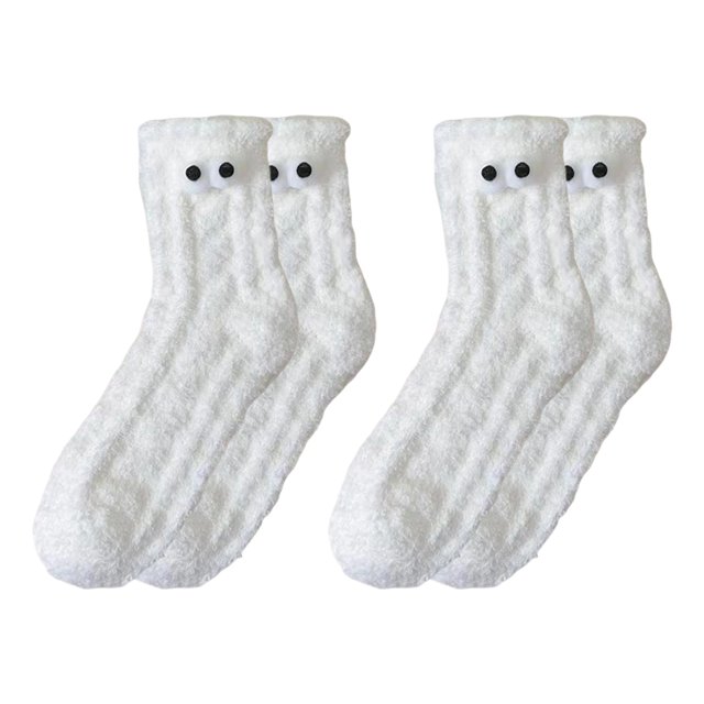 2 pares de calcetines divertidos y esponjosos con ojos grandes para mujer, calcetines de dormir cálidos y peludos, calcetines gruesos y acogedores de invierno para descansar y dormir en interiores.