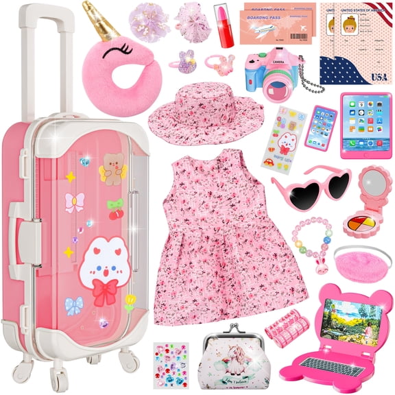 Set de viaje Doll Suitcase XFBB con 26 accesorios para 18 pulgadas