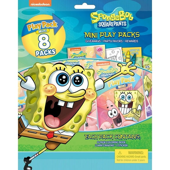 SpongeBob SquarePants 8 Count Mini Play Pack with Small Coloring Book and Crayons Paper Party Favors