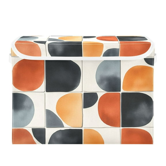Curved Tile Patterns Large Storage Bins with Linen Collapsible Lid Storage Box 16.7 x 12.6 x 11.8in