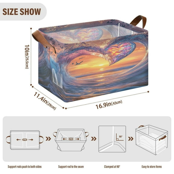 BZSMCE Collapsible Fabric Cube Storage Bins Heart-shaped Wave Pattern Design Pattern Storage Box