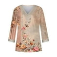 thumbnail image 4 of Weiqiqre Summer Fashion Tops for Women Floral Printed Lace V-Neck 3/4 Sleevet Casual T-shirt Blouse, 4 of 5