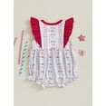 thumbnail image 5 of BemeyourBBs Newborn Baby Girl 4th of July Outfit Patriot Independent Day Clothes Summer Bubble Romper American Flag Bow Print Ruffled Trim Flying Sleeve Bodysuit Jumpsuit, 5 of 9