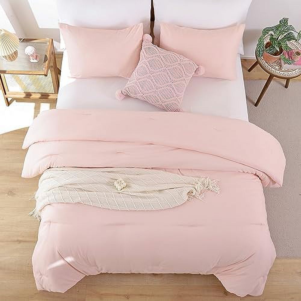 Blush Comforter Set Queen, 3pcs (1 Boho Pink Comforter & 2 Pillowcases) All Season Soft Bedding Lightweight Bedspread Blanket Quilt