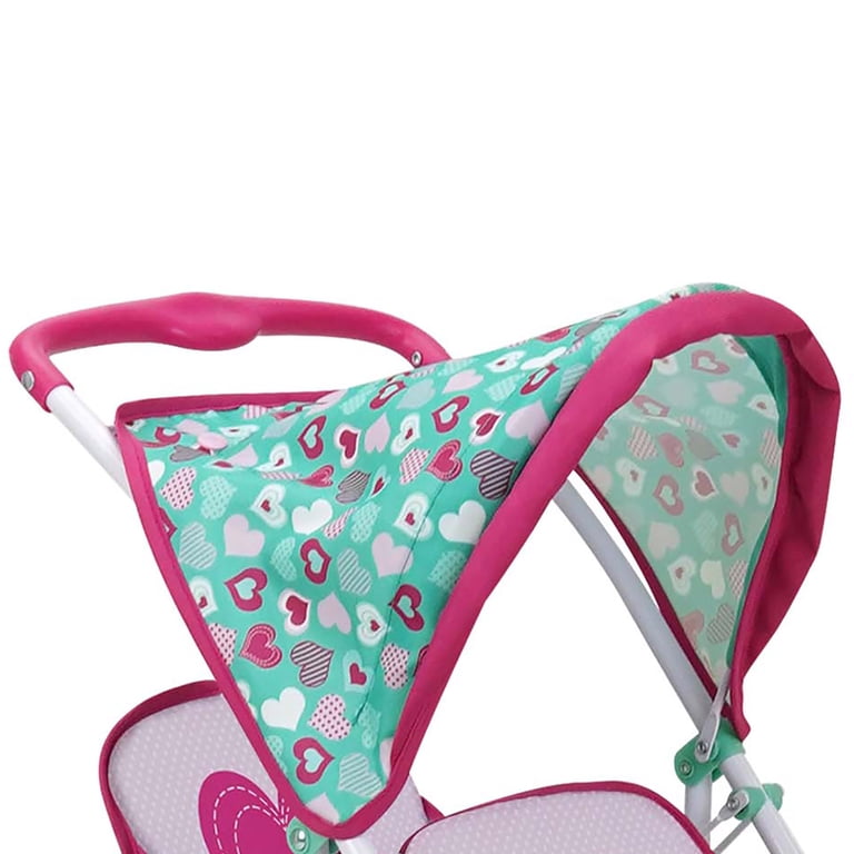 509 Crew Mint Heart Twin Tandem Doll Stroller, Hot Pink & Green photo 6